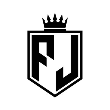 FJ Harf Logosu koyu renkli kalkan geometrik şekli ve siyah-beyaz tasarım şablonu.