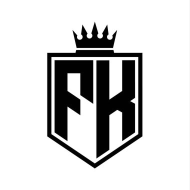 FK Harf Logosu monogramı. Siyah ve beyaz tasarım şablonlu kalın kalkan geometrik şekli.