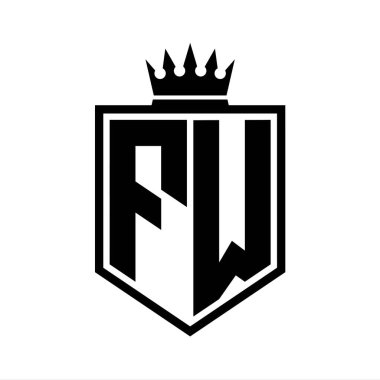 FW Harf Logosu monogramı. Siyah ve beyaz tasarım şablonlu kalın kalkan geometrik şekli.