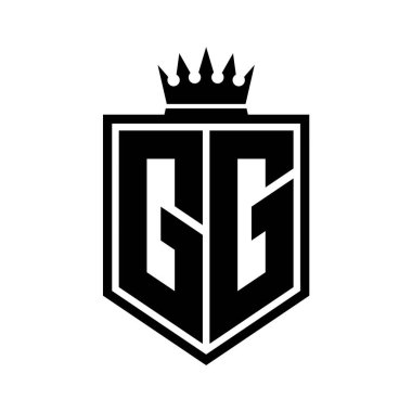 GG Harf Logosu monogramı. Siyah ve beyaz tasarım şablonlu kalın kalkan geometrik şekli.