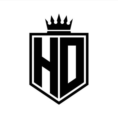 HD Harf Logosu koyu renkli kalkan geometrik şekli ve siyah-beyaz tasarım şablonu.