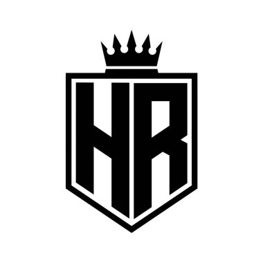 HR Harf Logosu koyu renkli kalkan geometrik şekli ve siyah-beyaz tasarım şablonu.
