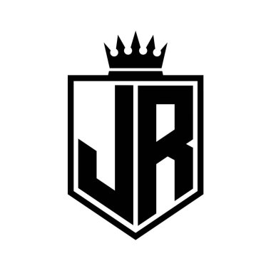 JR Letter Logosu koyu renkli kalkan geometrik şekli ve siyah-beyaz tasarım şablonu.