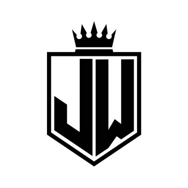 JW Harf Logosu koyu renkli kalkan geometrik şekli ve siyah-beyaz tasarım şablonu