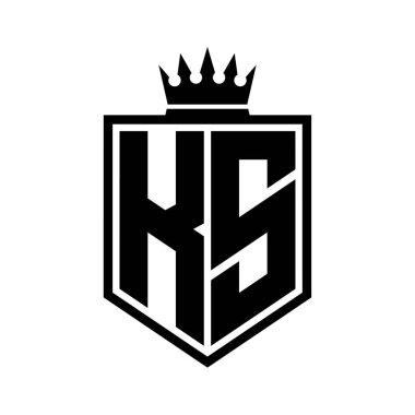 KS Harfi Logosu monogramı. Siyah ve beyaz tasarım şablonlu kalın kalkan geometrik şekli.