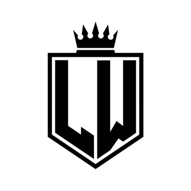 LW Harf Logosu monogramı. Siyah ve beyaz tasarım şablonlu kalın kalkan geometrik şekli.