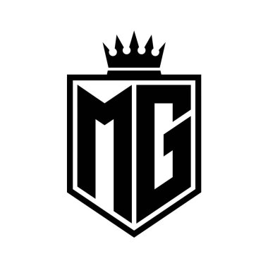 MG Harf Logosu monogramı. Siyah ve beyaz tasarım şablonlu kalın kalkan geometrik şekli.