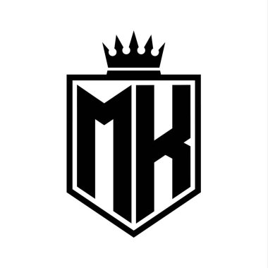 MK Harf Logosu monogramı. Siyah ve beyaz tasarım şablonlu kalın kalkan geometrik şekli.