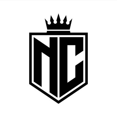 NC Harf Logosu koyu renkli kalkan geometrik şekli ve siyah-beyaz tasarım şablonu.