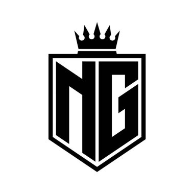 NG Harf Logosu monogramı. Siyah ve beyaz tasarım şablonlu kalın kalkan geometrik şekli.