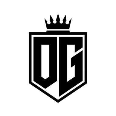 OG Harf Logosu monogramı. Siyah ve beyaz tasarım şablonlu kalın kalkan geometrik şekli.
