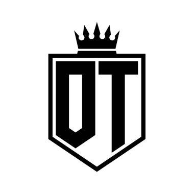 OT Harf Logosu koyu renkli kalkan geometrik şekli ve siyah-beyaz tasarım şablonu.