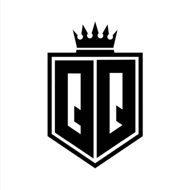 QQ Harf Logosu koyu renkli kalkan geometrik şekli ve taç hatları siyah ve beyaz tasarım şablonu