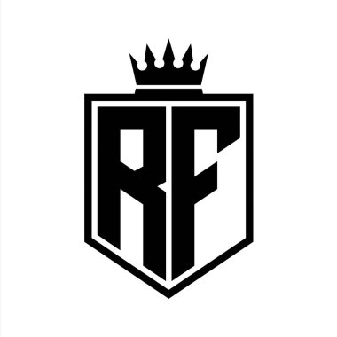 RF Harf Logosu koyu renkli kalkan geometrik şekli ve siyah-beyaz tasarım şablonu.