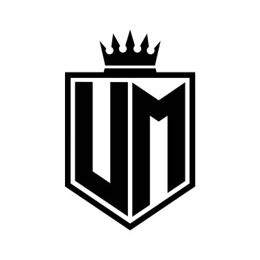 UM Harf Logosu koyu renkli kalkan geometrik şekli ve siyah-beyaz tasarım şablonu.