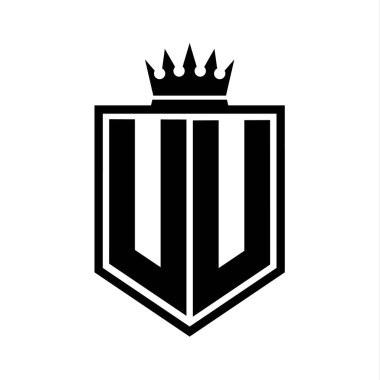 UU Letter Logosu koyu renkli kalkan geometrik şekli ve siyah-beyaz tasarım şablonu.