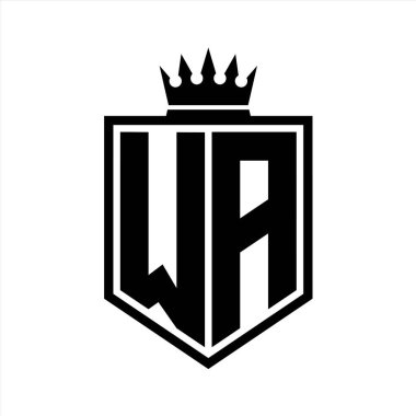 WA Harf Logosu koyu renkli kalkan geometrik şekli ve taç hatları siyah ve beyaz tasarım şablonu