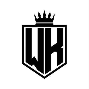 WK Harf Logosu monogramı. Siyah ve beyaz tasarım şablonlu kalın kalkan geometrik şekli.