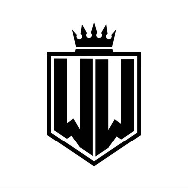 WW Harf Logosu monogramı. Siyah ve beyaz tasarım şablonlu kalın kalkan geometrik şekli.