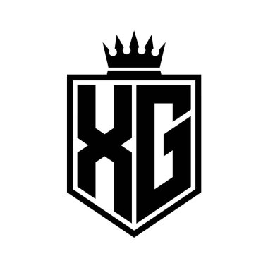 XG Harf Logosu monogramı. Siyah ve beyaz tasarım şablonlu kalın kalkan geometrik şekli.