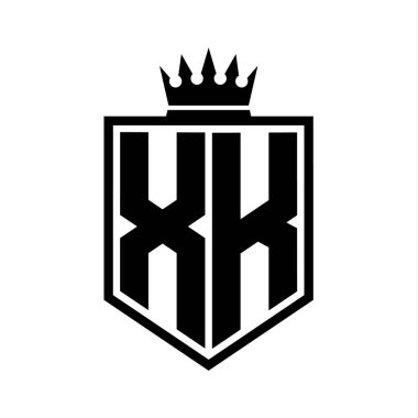 XK Harf Logosu monogramı. Siyah ve beyaz tasarım şablonlu kalın kalkan geometrik şekli.