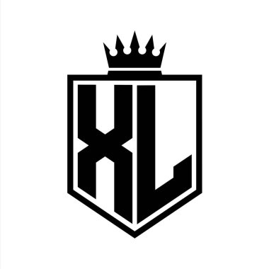 XL Harf Logosu koyu renkli kalkan geometrik şekli ve siyah-beyaz tasarım şablonu.