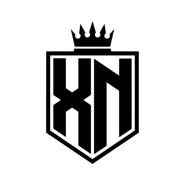 XN Harf Logosu monogramı. Siyah ve beyaz tasarım şablonlu kalın kalkan geometrik şekli.