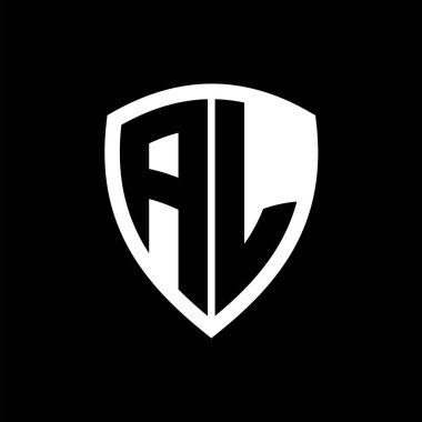 AL monogram logosu koyu harfli kalkan şekli siyah ve beyaz renk tasarım şablonu