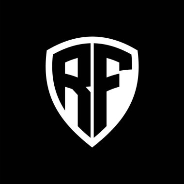 RF monogram logosu koyu harfli kalkan şeklinde siyah ve beyaz renk tasarım şablonu
