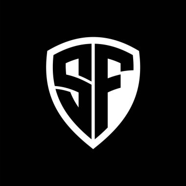 Siyah ve beyaz renk desenli kalın harfli SF monogram logosu