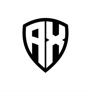 Siyah ve beyaz renk desenli kalın harfli AX monogram logosu