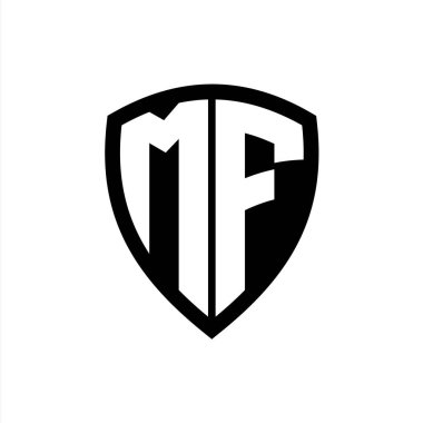 Siyah ve beyaz renk desenli kalın harfli MF monogram logosu