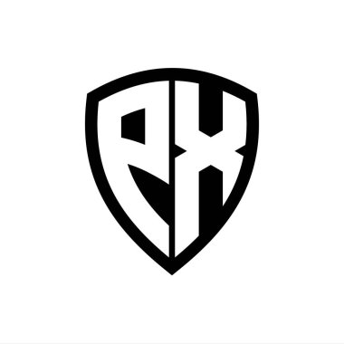 Siyah ve beyaz renk desenli kalın harfli PX monogram logosu