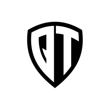Siyah ve beyaz renk desenli kalın harfli QT monogram logosu