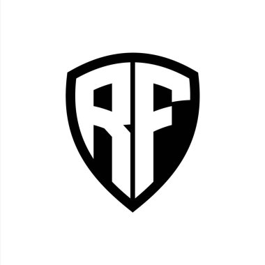 RF monogram logosu koyu harfli kalkan şeklinde siyah ve beyaz renk tasarım şablonu
