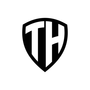TH monogram logosu koyu harfli kalkan şeklinde siyah ve beyaz renk tasarım şablonu