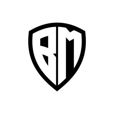 BM monogram logosu koyu harfli kalkan şekli siyah ve beyaz renk tasarım şablonu