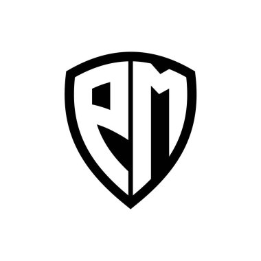 Siyah ve beyaz renk desenli kalın harfli PM monogram logosu