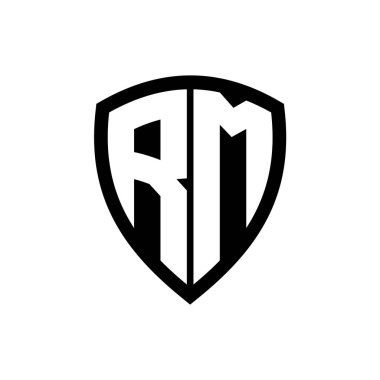 Siyah ve beyaz renk desenli kalın harfli RM monogram logosu