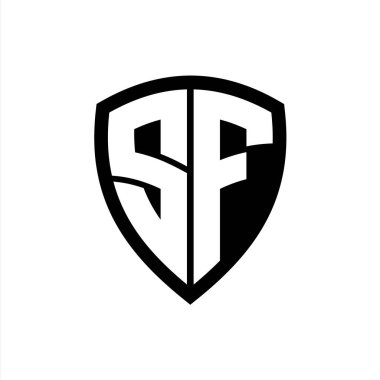 Siyah ve beyaz renk desenli kalın harfli SF monogram logosu