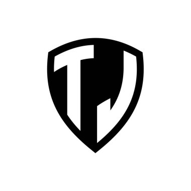Siyah ve beyaz renk desenli kalın harfli TJ monogram logosu