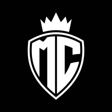 MC Harfi Siyah ve beyaz renk tasarım şablonu ile kalkan ve taç ana hatları şekilli cesur monogram