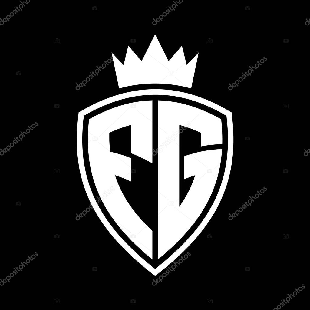 FG Letter bold monogram with shield and crown outline shape with black and white color design template