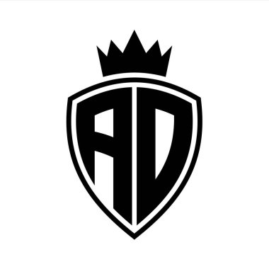 AD Harfi Siyah ve beyaz renk tasarım şablonu ile kalkan ve taç ana hatları şekilli kalın monogram