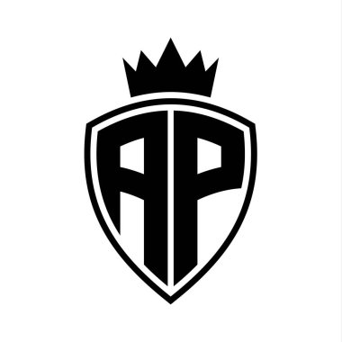 AP Harfi, siyah ve beyaz renk tasarım şablonuyla kalkan ve taç ana hatlarıyla kalın bir monogram