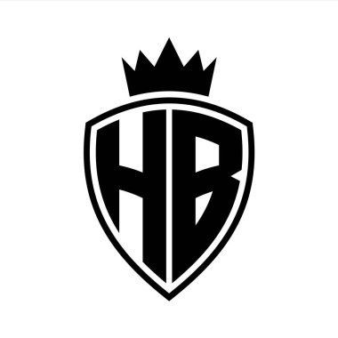 HB Harf Kalkan ve taç ana hatları şekilli siyah beyaz renk tasarım şablonu ile kalın monogram
