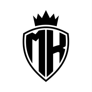 MK Harfi Siyah ve beyaz renk tasarım şablonu ile kalkan ve taç ana hatları şekilli cesur monogram