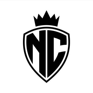 NC Harfi Siyah ve beyaz renk tasarım şablonu ile kalkan ve taç ana hatlı cesur monogram