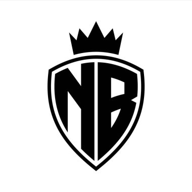 NB Harfi Siyah ve beyaz renk tasarım şablonu ile kalkan ve taç ana hatlı kalın monogram
