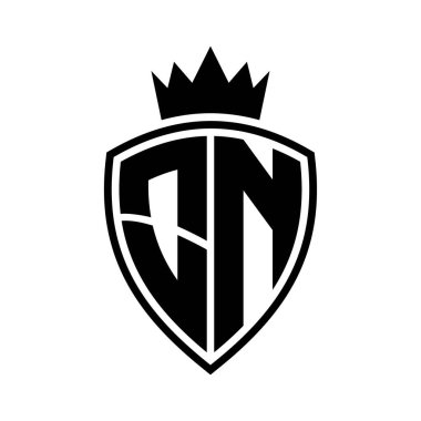 Siyah ve beyaz renk tasarım şablonu ile kalkan ve taç ana hatları şekilli On Letter kalın monogram